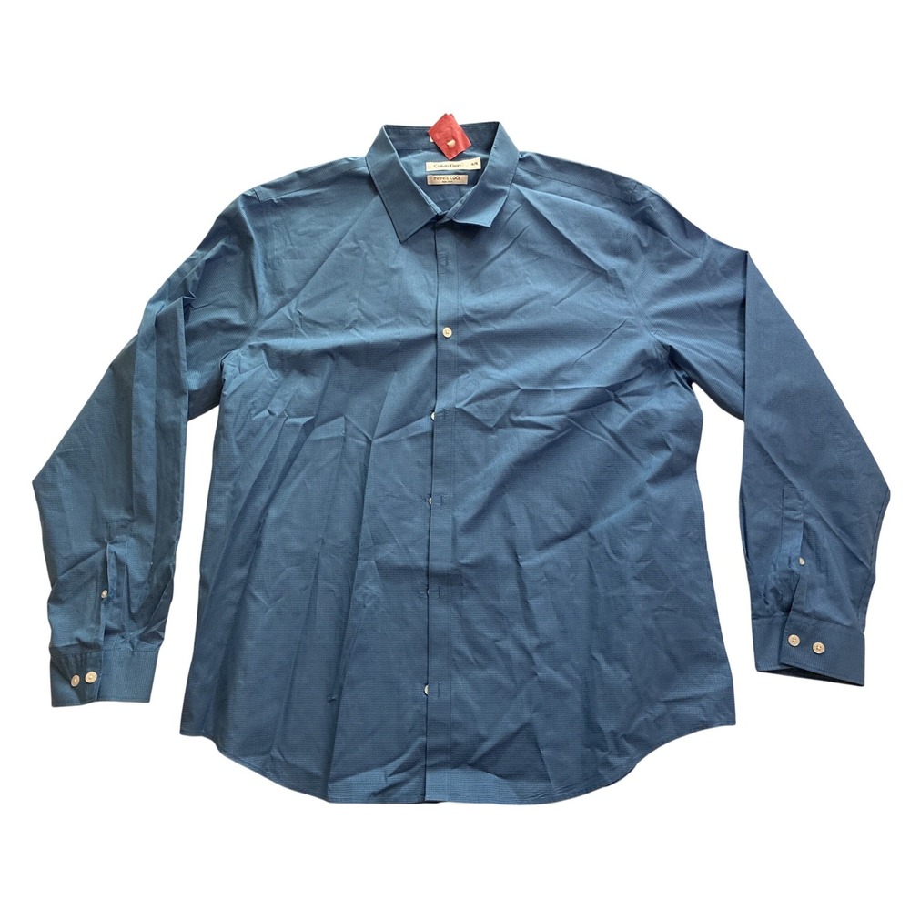 Calvin Klein Infinite Cool Mens XL Blue Micro Check Non Iron‎ Button Up Shirt